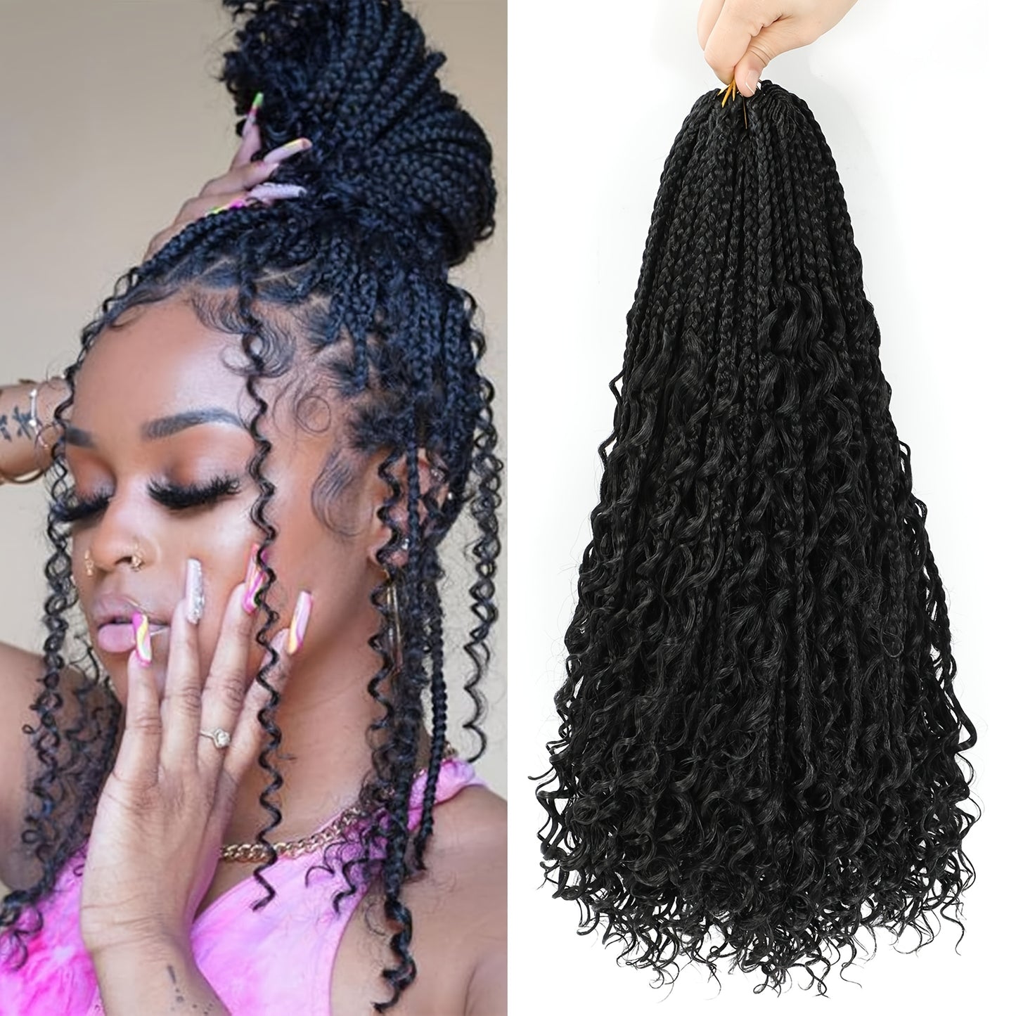 8 Pack Pre-Looped Boho Box Braids Crochet Hair Extensions - 45.72cm Afro Curly/Kinky Synthetic Heat Resistant & Tangle-Free, Unisex Bohemian Braids for Women & Men, Versatile for Casual & Formal Styles, Stylish Updo Accessory, Boho Hair Accessories