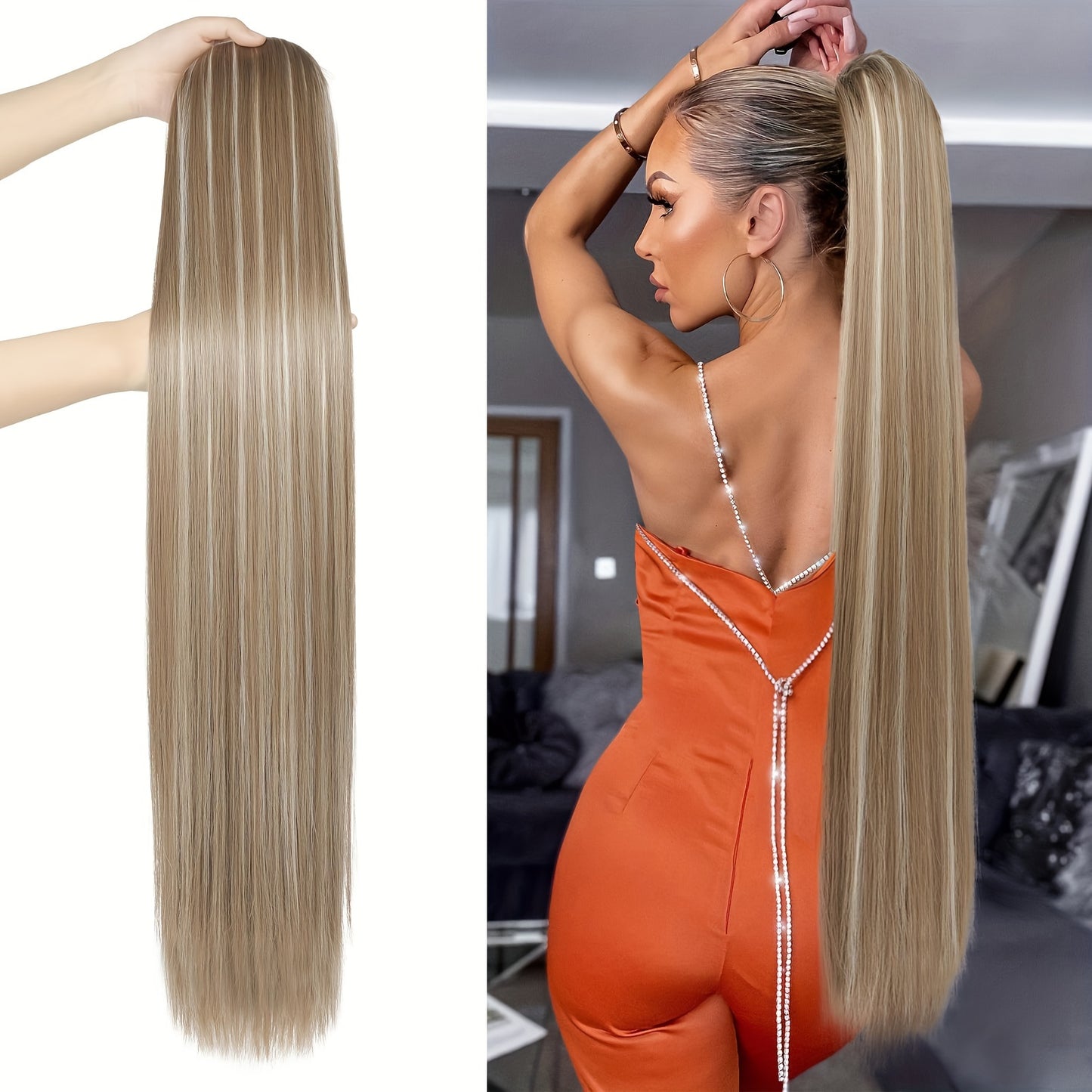 36inch Long Ponytail Hair Extensions, 36 Inch Long Straight Drawstring Ponytail Synthetic Fake Ponytail Soft Clip-In Hair Extensions Ponytail Women's Daily Wear Holiday Party Wear Halloween Christmas