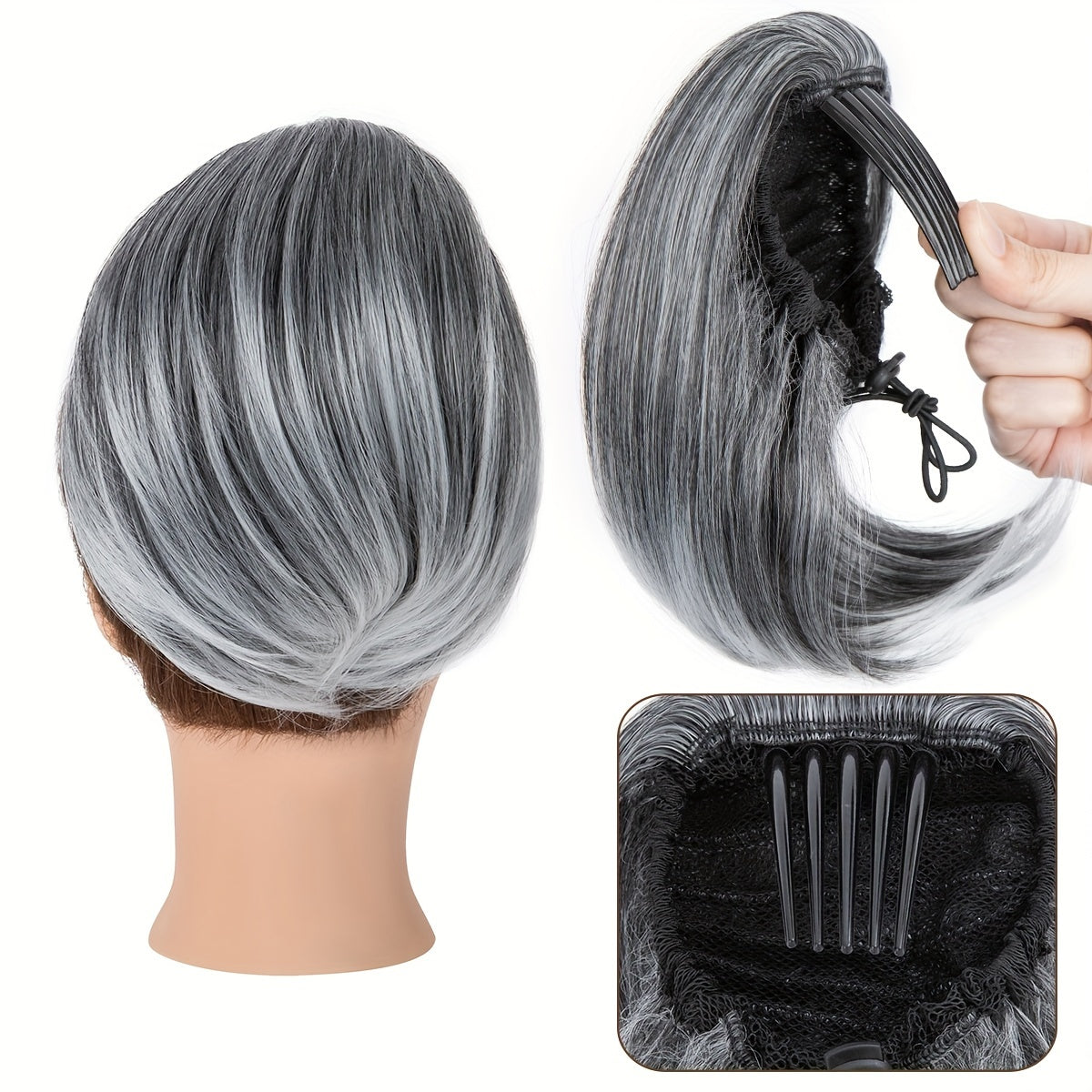 Detachable Long Comb Clip Style Bun Ponytail Drawstring Ponytail Hair Extensions Bun Wig Women's Short Ponytail Bun Halloween