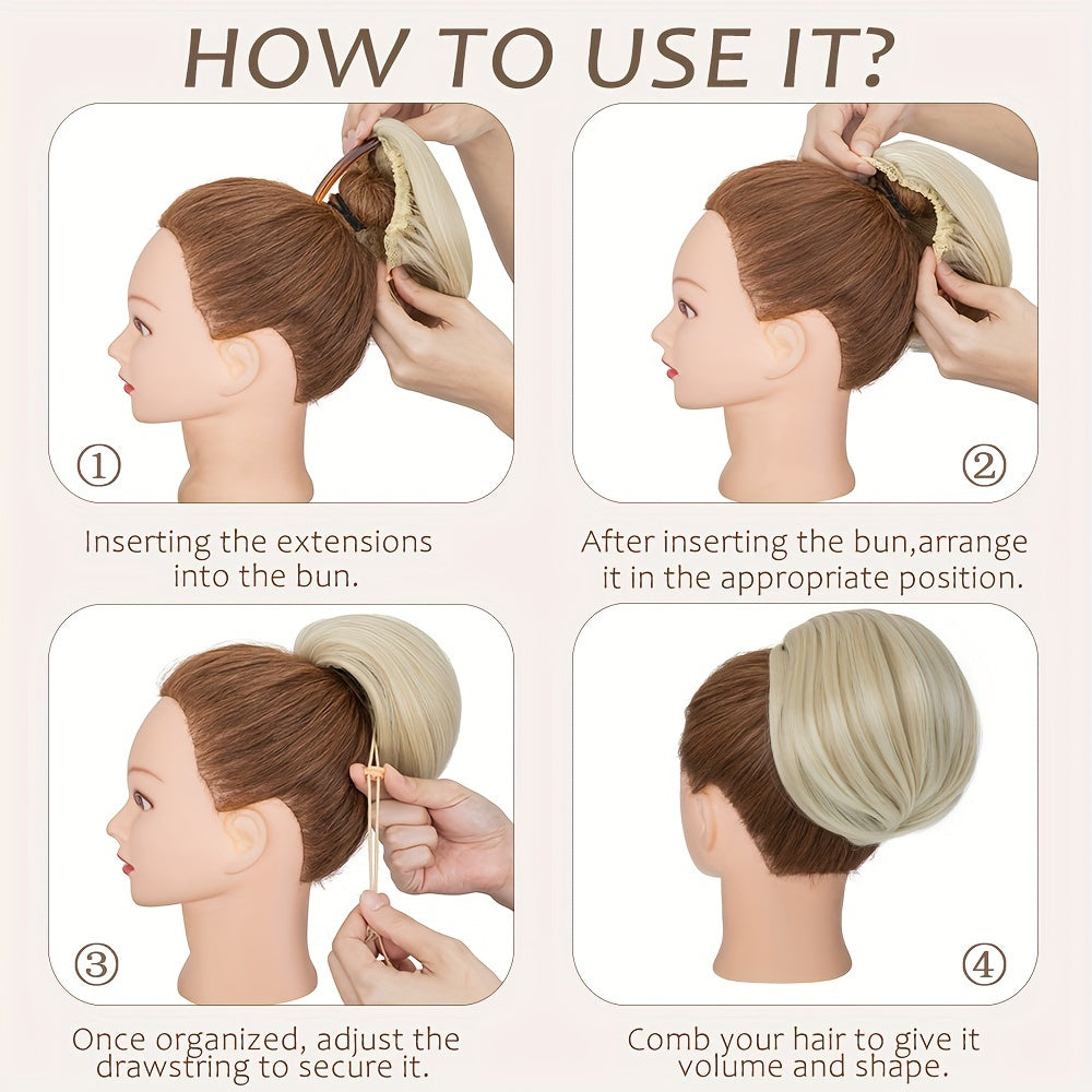 Detachable Long Comb Clip Style Bun Ponytail Drawstring Ponytail Hair Extensions Bun Wig Women's Short Ponytail Bun Halloween