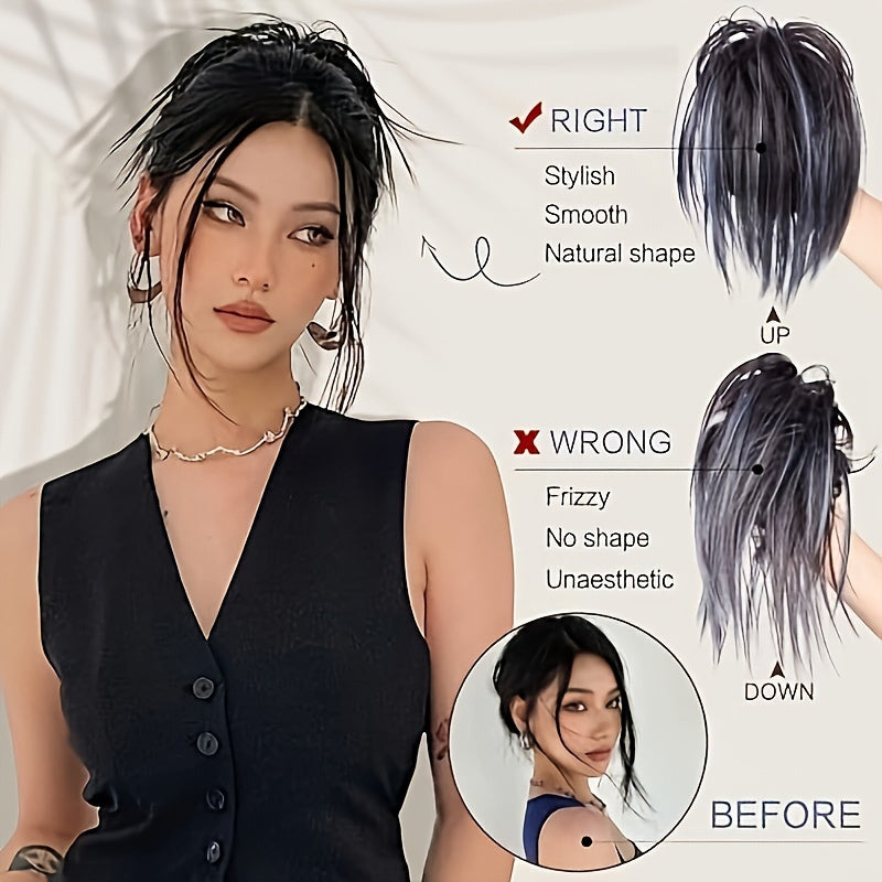 Elegant Messy Bun Hair Clip for Women - 20.32cm Synthetic Straight Ponytail Extension, Black Donut Chignon with Hairpin Comb, Versatile & Heat-Resistant