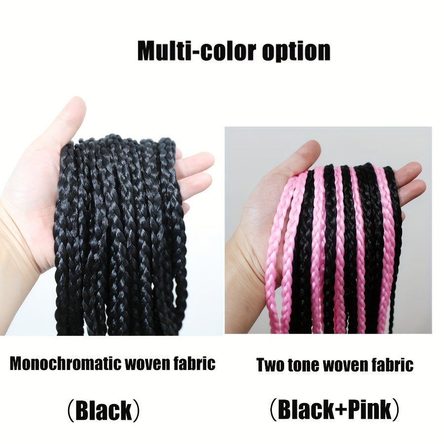 [High-Temperature Synthetic Hair Extension] 24-Strand High-Temperature Synthetic Hair Box Braided Ponytail Extension for Women - Versatile Straight Style in Black & White - Elastic Band Hair Accessories