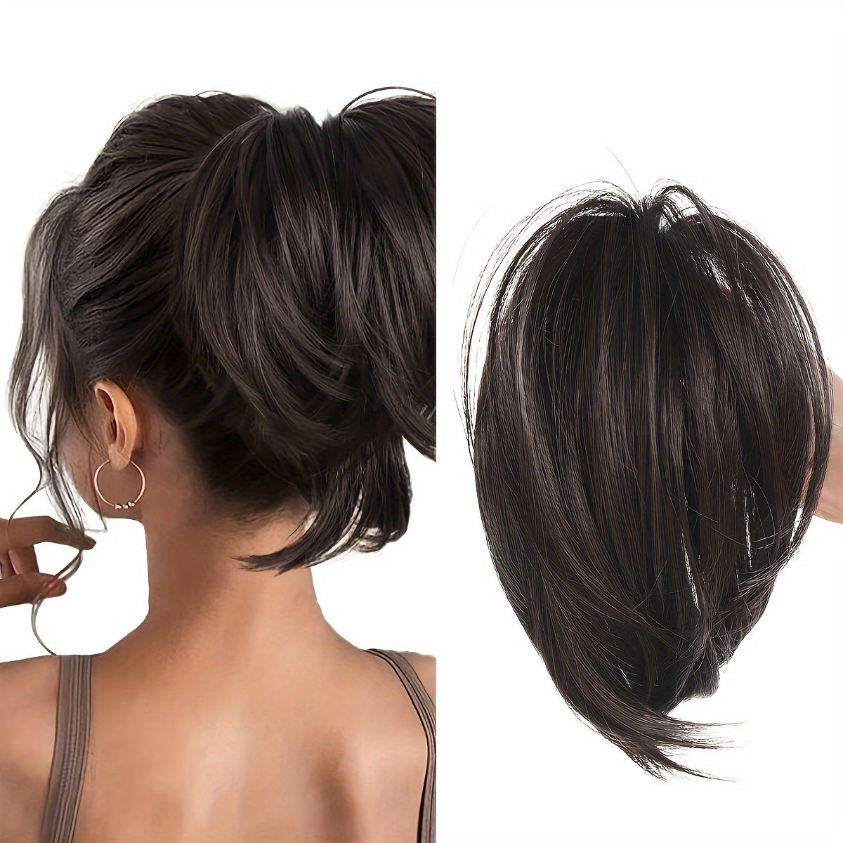 Elegant Messy Bun Hair Clip for Women - 20.32cm Synthetic Straight Ponytail Extension, Black Donut Chignon with Hairpin Comb, Versatile & Heat-Resistant