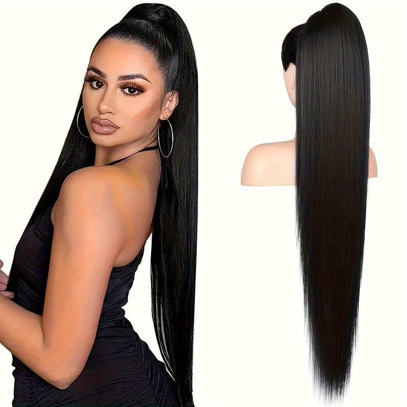 91.44cm Long Ponytail Hair Extensions, 91.44 cm Long Straight Drawstring Ponytail Synthetic Fake Ponytail Soft Clip-In Hair Extensions Ponytail Women's Daily Wear Holiday Party Wear Halloween Christmas