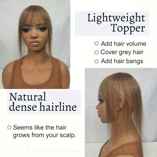 360° Full Head Coverage Human Hair Topper Wig with Bangs - Straight Clip-In Hairpiece for Thinning Hair & Volume Boost, #6 Color Hair Extensions for Women, Natural Look & Versatile Styling, Hair Wig, Hair Volume Enhancer, Silky Smooth Texture