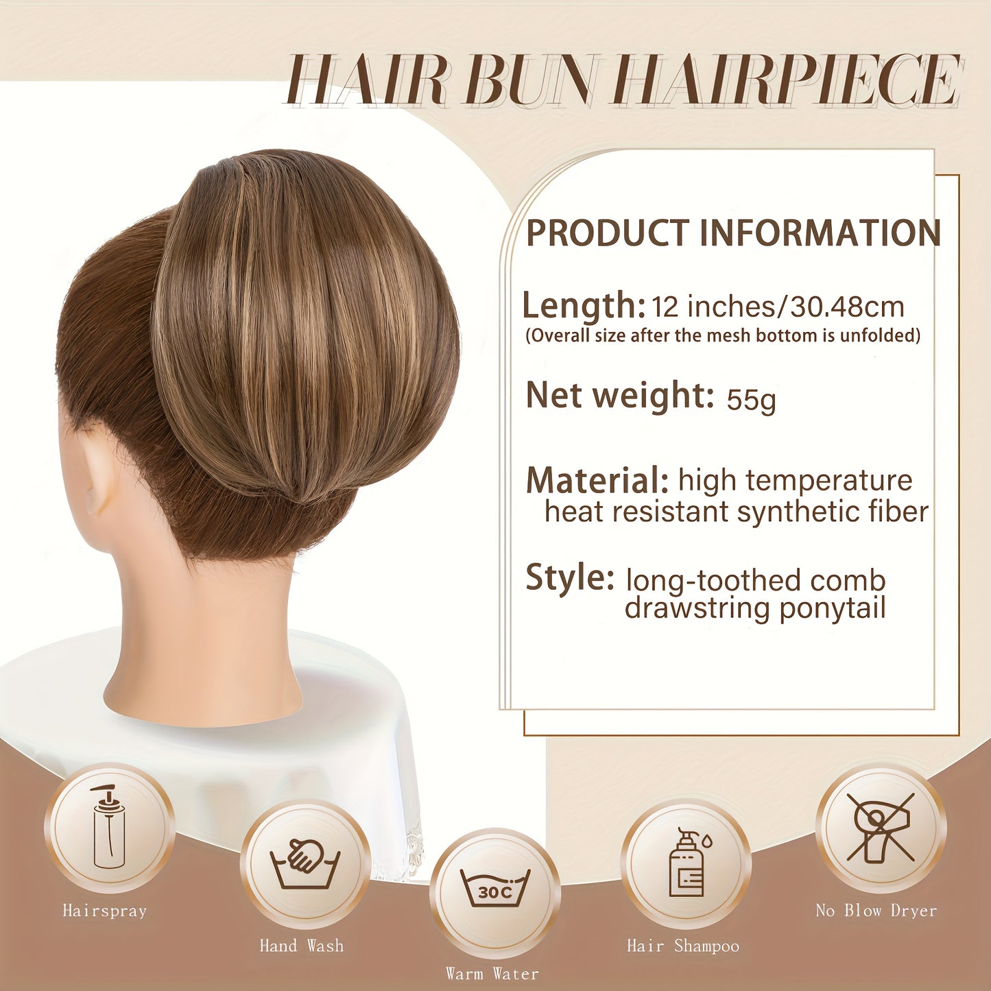 Detachable Long Comb Clip Style Bun Ponytail Drawstring Ponytail Hair Extensions Bun Wig Women's Short Ponytail Bun Halloween