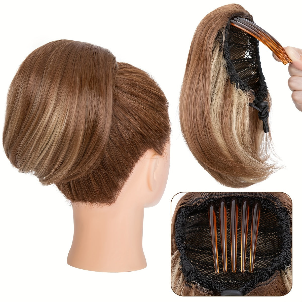 Detachable Long Comb Clip Style Bun Ponytail Drawstring Ponytail Hair Extensions Bun Wig Women's Short Ponytail Bun Halloween