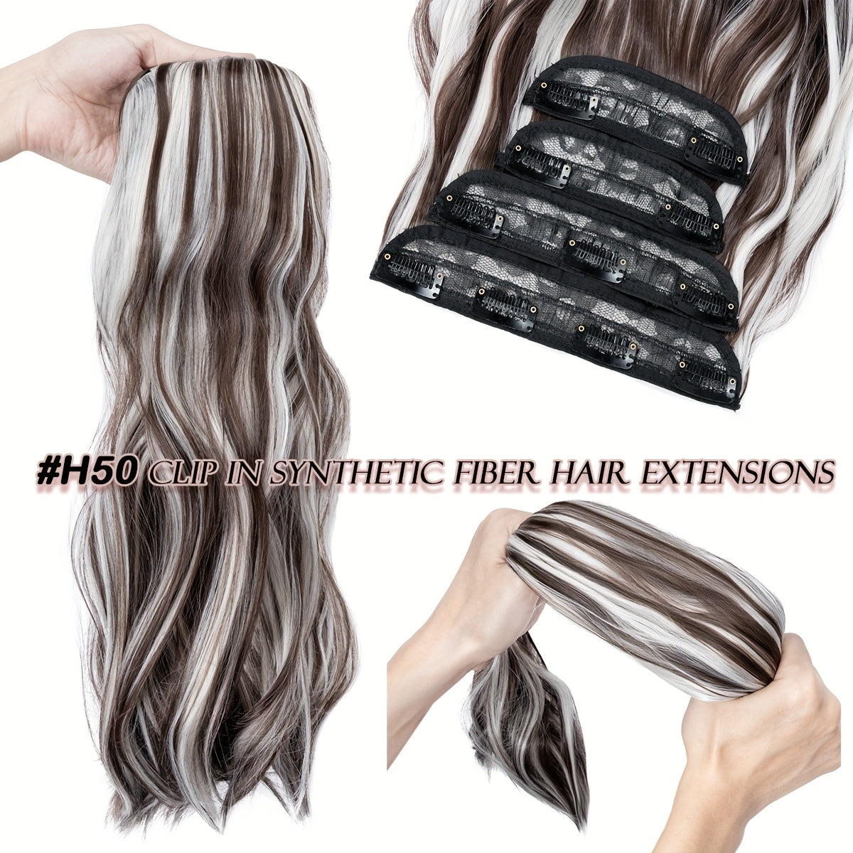 Clip In Hair Extensions Synthetic Fiber Hair, 55.88 cm 185g 4pcs 11clips Clip In Synthetic Hair Coloured Remy Long Kinky Curly Natural Soft Hairpieces For Women, Use For Daily Party, Wedding, Outgoing To Add Volumn To Show Your Beauty