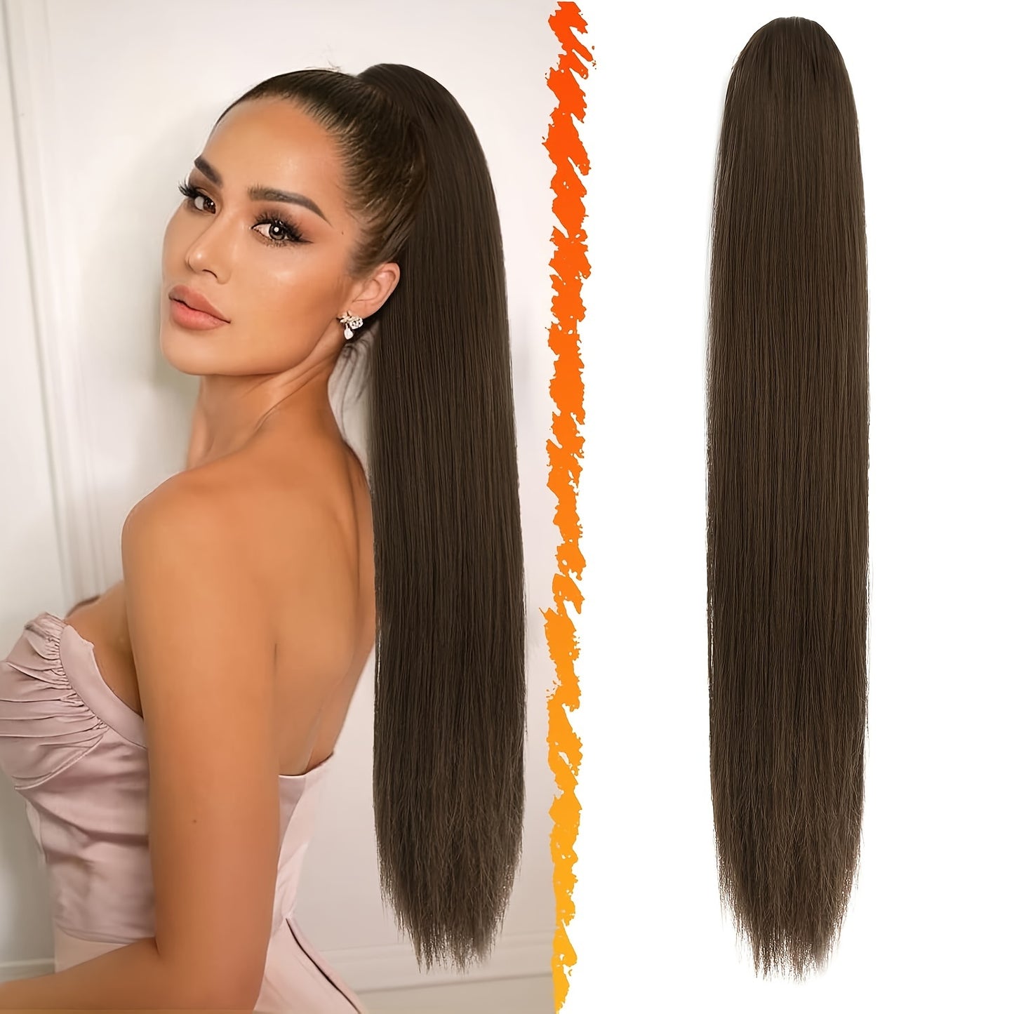 BARSDAR 66.04cm Straight Brown Clip-In Ponytail Hair Extensions - Heat-Resistant Synthetic Fiber Ponytail with Multi-Layered Hair Tail & Drawstring Closure, Natural-Looking Volume & Shine for Women, Daily Use & Special Events (No Maintenance Required)