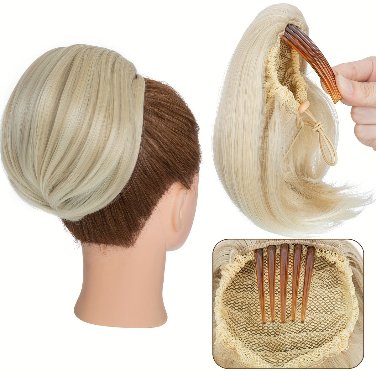Detachable Long Comb Clip Style Bun Ponytail Drawstring Ponytail Hair Extensions Bun Wig Women's Short Ponytail Bun Halloween