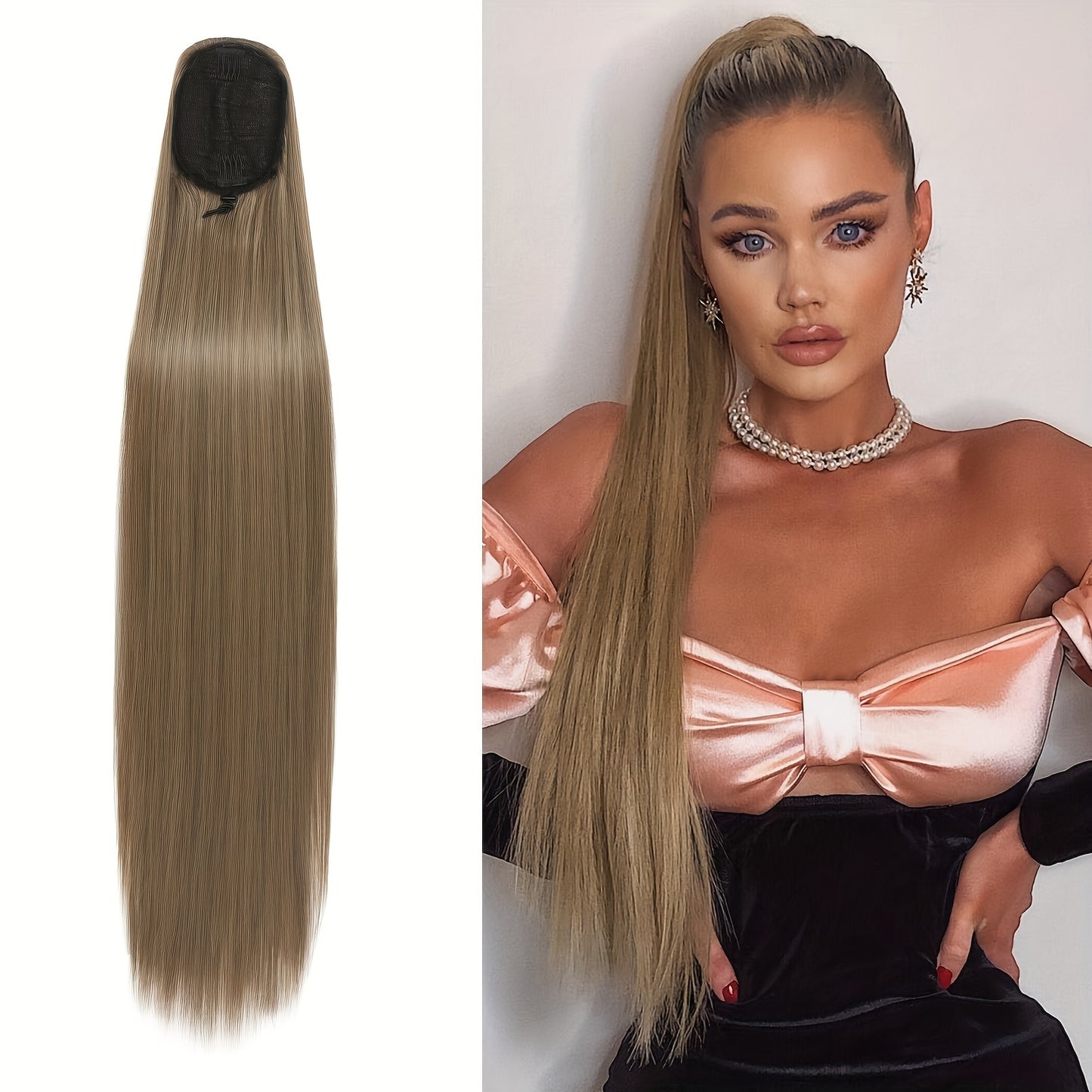 91.44cm Long Ponytail Hair Extensions, 91.44 cm Long Straight Drawstring Ponytail Synthetic Fake Ponytail Soft Clip-In Hair Extensions Ponytail Women's Daily Wear Holiday Party Wear Halloween Christmas