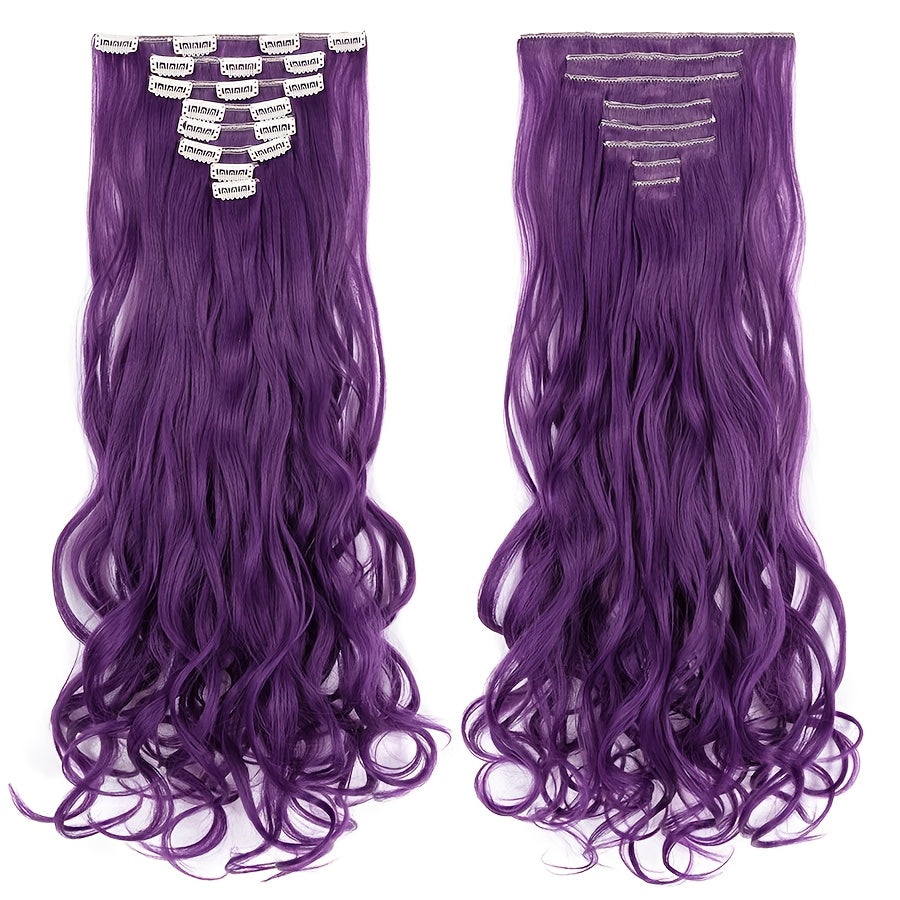 8pcs Long Clip-In Hair Extensions - Voluminous Waves, Light to Dark Brown Gradient, Synthetic Fiber Hairpiece with Clips for Women - Wedding, Party, Everyday Volume & Length - Adds Instant Length & Body