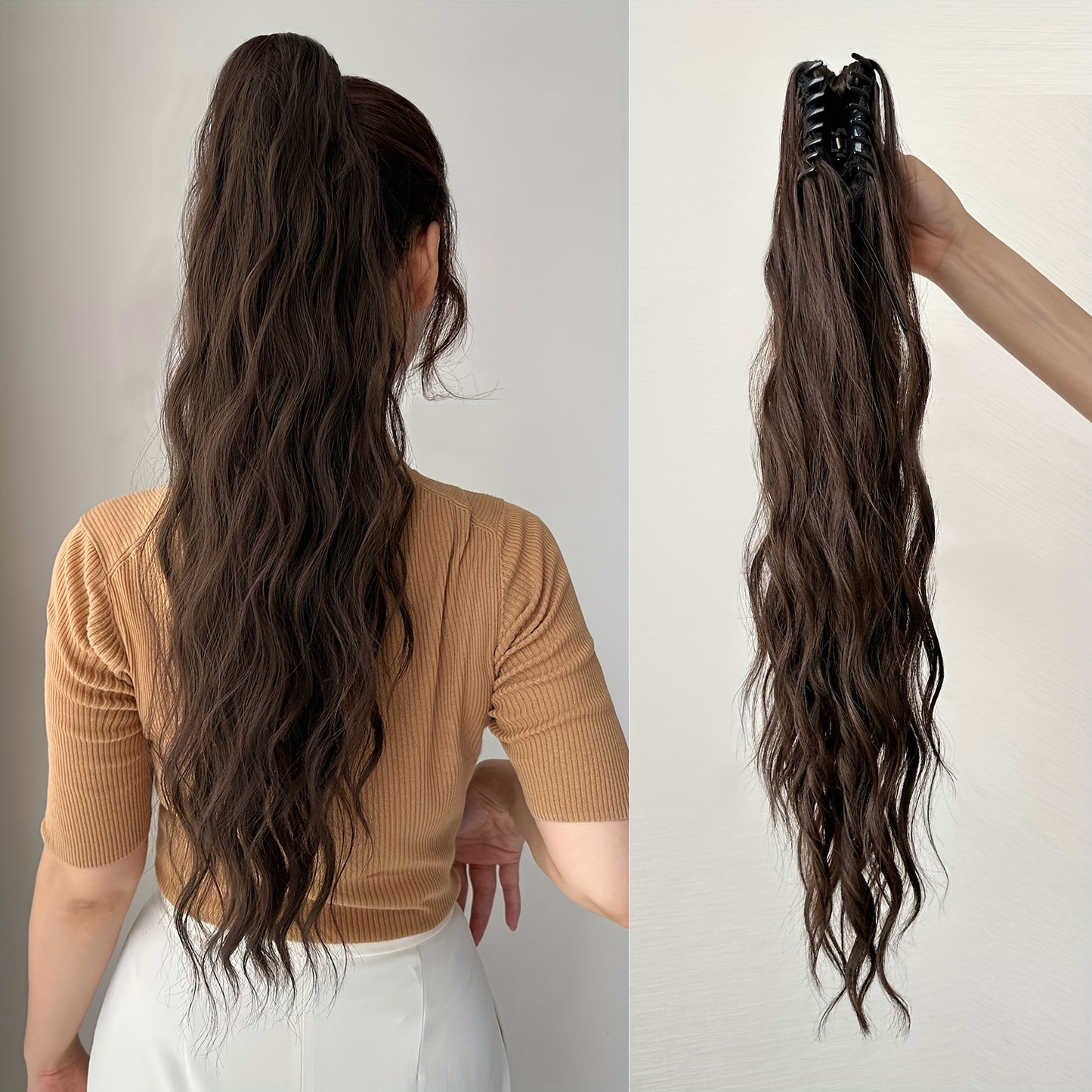 Claw Ponytail Extension 24 inch Water Wave big Wavy Curly Clip in Hair Extensions Soft Looking Synthetic Hairpiece for Women black with red