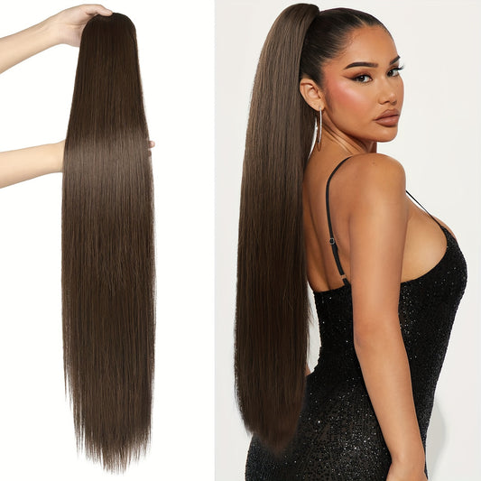 36inch Long Ponytail Hair Extensions, 36 Inch Long Straight Drawstring Ponytail Synthetic Fake Ponytail Soft Clip-In Hair Extensions Ponytail Women's Daily Wear Holiday Party Wear Halloween Christmas