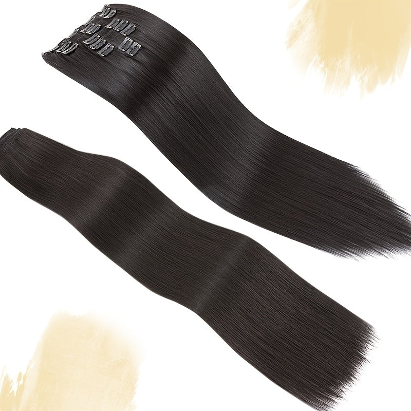 8pcs/Set Clip In Hair Extensions Straight 23inch/58cm Long Thick Synthetic Hair Piece High Temperature Fiber Double Weft Heat Resistant Fiber 8pcs Full Head Clip In Hairpieces Highlight Pure Colors for Women Daily Party Festival Gift