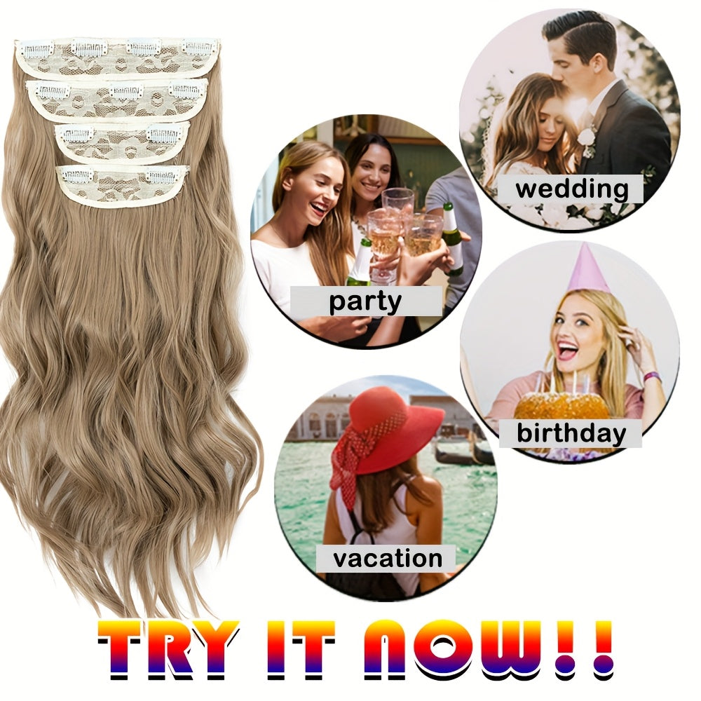 Clip In Hair Extensions Synthetic Fiber Hair, 55.88 cm 185g 4pcs 11clips Clip In Synthetic Hair Coloured Remy Long Kinky Curly Natural Soft Hairpieces For Women, Use For Daily Party, Wedding, Outgoing To Add Volumn To Show Your Beauty