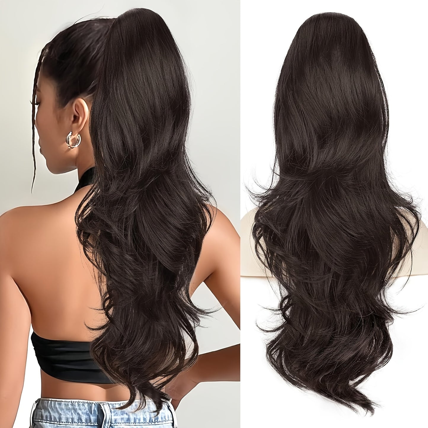 Ponytail Extension Clip, 18-Inch Wavy Ponytail Clip-On Long Hair Accessory, Natural Wavy Ponytail Hairpiece, Suitable for All Seasons, Perfect for Christmas and Various Festivals, Ideal for Daily Use, Women and Girls