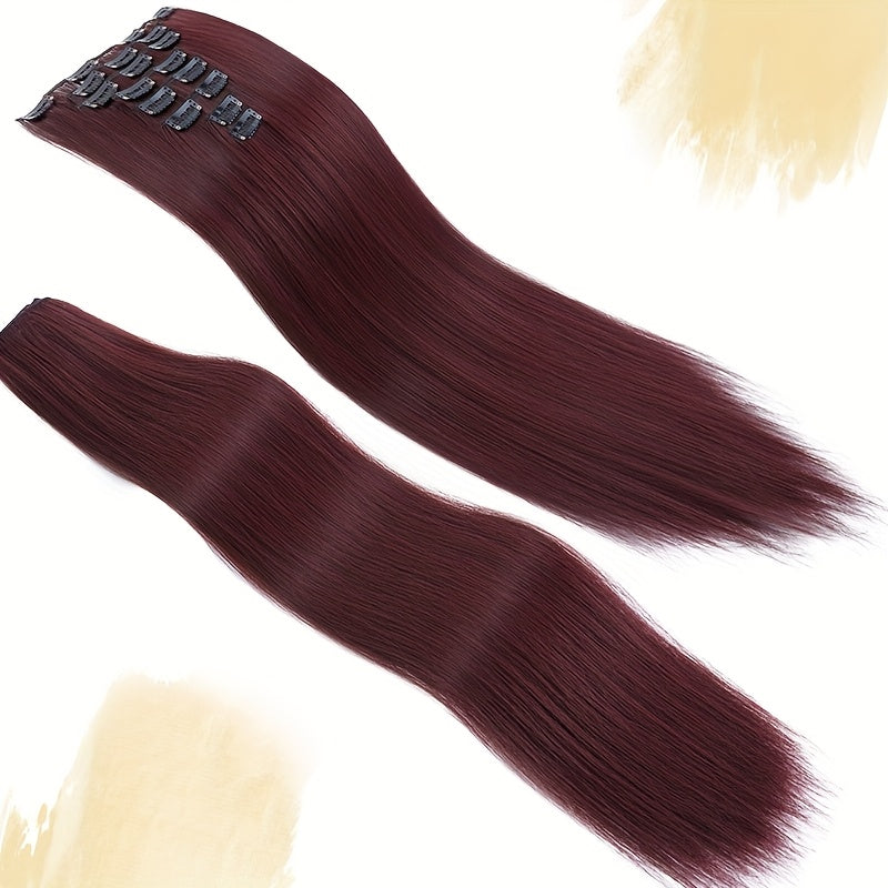 8pcs/Set Clip In Hair Extensions Straight 23inch/58cm Long Thick Synthetic Hair Piece High Temperature Fiber Double Weft Heat Resistant Fiber 8pcs Full Head Clip In Hairpieces Highlight Pure Colors for Women Daily Party Festival Gift