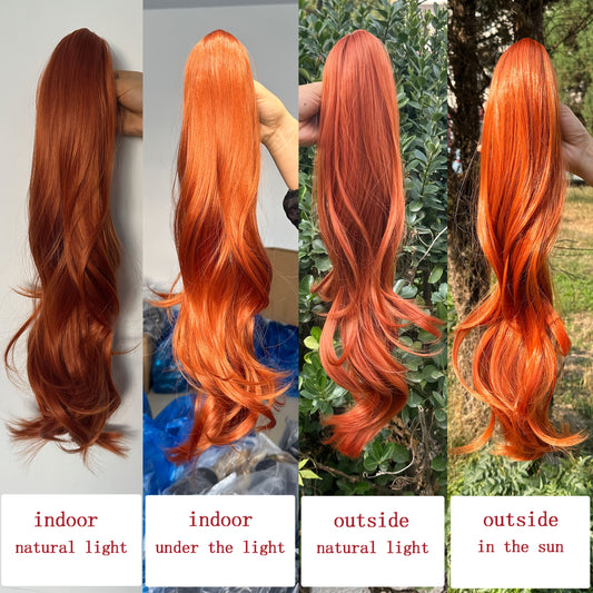 1pc Women'S 50.8 cm Long Orange Body Wave Claw Clip Ponytail Extension, Synthetic Hairpiece for Basic Style