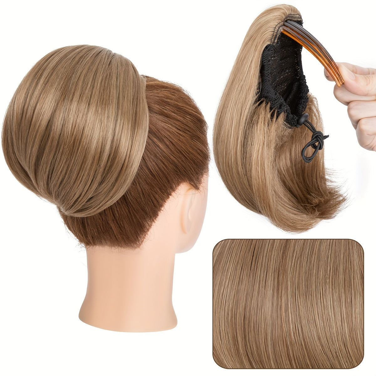 Detachable Long Comb Clip Style Bun Ponytail Drawstring Ponytail Hair Extensions Bun Wig Women's Short Ponytail Bun Halloween