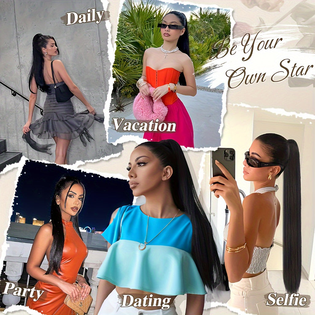 BARSDAR 66.04cm Straight Brown Clip-In Ponytail Hair Extensions - Heat-Resistant Synthetic Fiber Ponytail with Multi-Layered Hair Tail & Drawstring Closure, Natural-Looking Volume & Shine for Women, Daily Use & Special Events (No Maintenance Required)