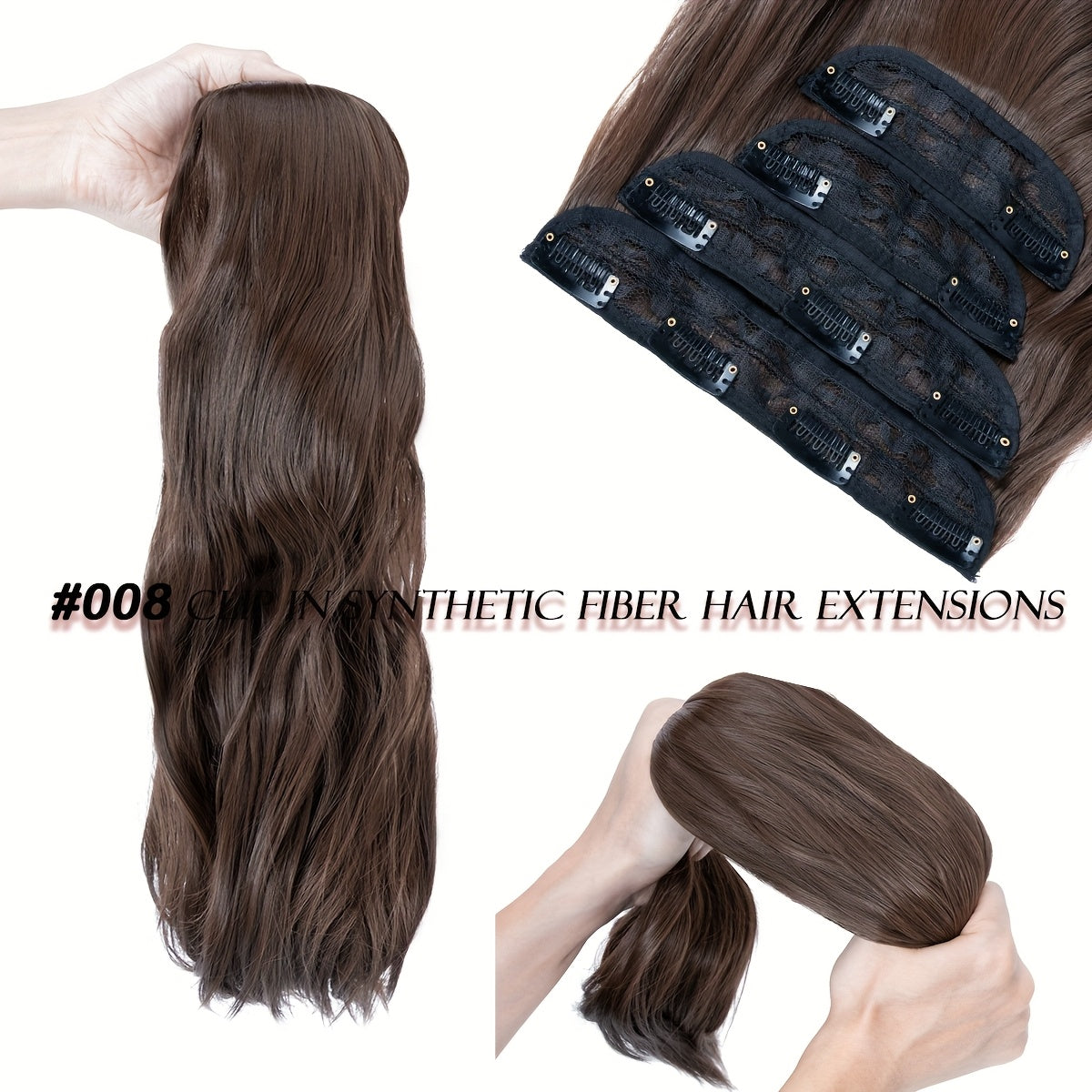 Clip In Hair Extensions Synthetic Fiber Hair, 55.88 cm 185g 4pcs 11clips Clip In Synthetic Hair Coloured Remy Long Kinky Curly Natural Soft Hairpieces For Women, Use For Daily Party, Wedding, Outgoing To Add Volumn To Show Your Beauty