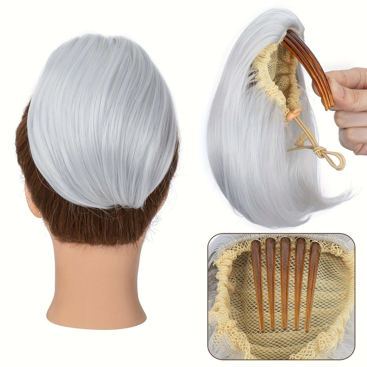 Detachable Long Comb Clip Style Bun Ponytail Drawstring Ponytail Hair Extensions Bun Wig Women's Short Ponytail Bun Halloween