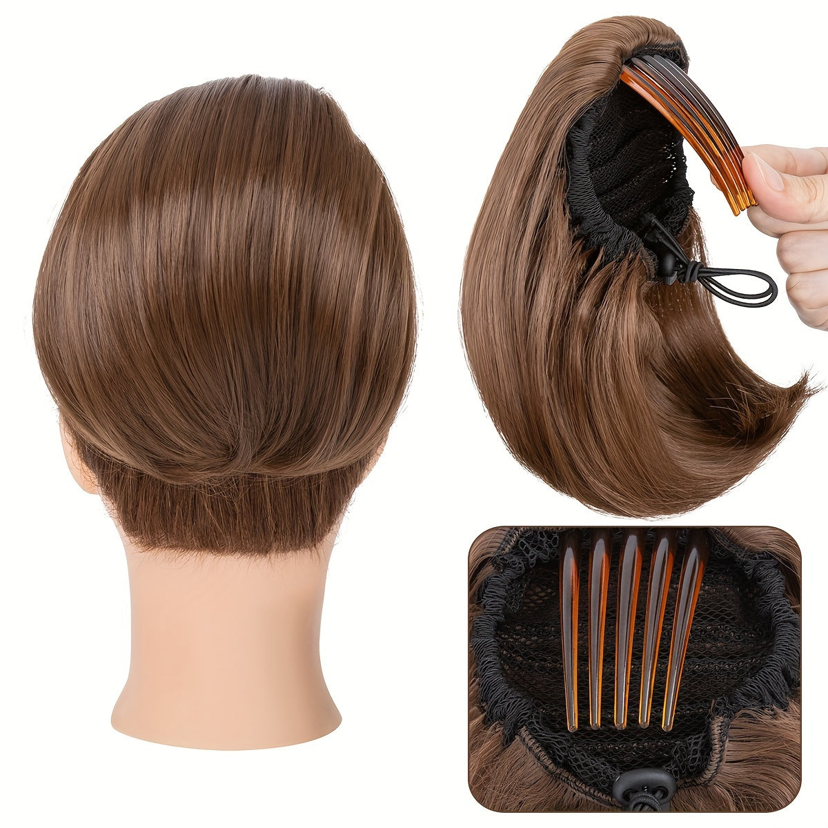 Detachable Long Comb Clip Style Bun Ponytail Drawstring Ponytail Hair Extensions Bun Wig Women's Short Ponytail Bun Halloween