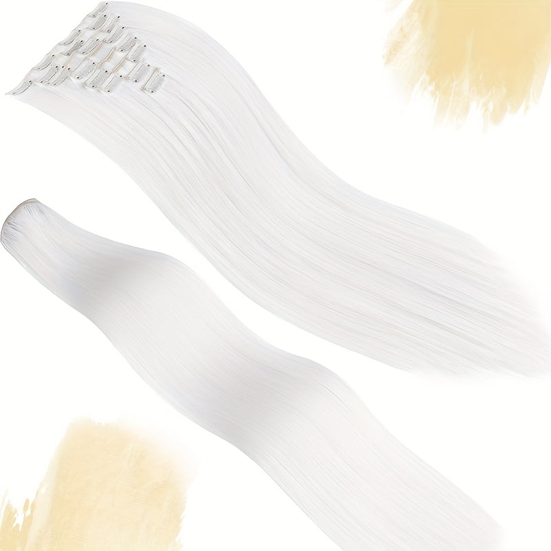 8pcs/Set Clip In Hair Extensions Straight 23inch/58cm Long Thick Synthetic Hair Piece High Temperature Fiber Double Weft Heat Resistant Fiber 8pcs Full Head Clip In Hairpieces Highlight Pure Colors for Women Daily Party Festival Gift