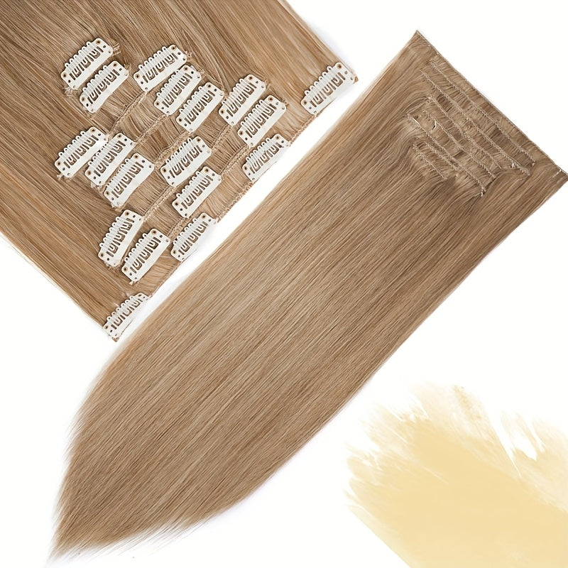 8pcs/Set Clip In Hair Extensions Straight 23inch/58cm Long Thick Synthetic Hair Piece High Temperature Fiber Double Weft Heat Resistant Fiber 8pcs Full Head Clip In Hairpieces Highlight Pure Colors for Women Daily Party Festival Gift