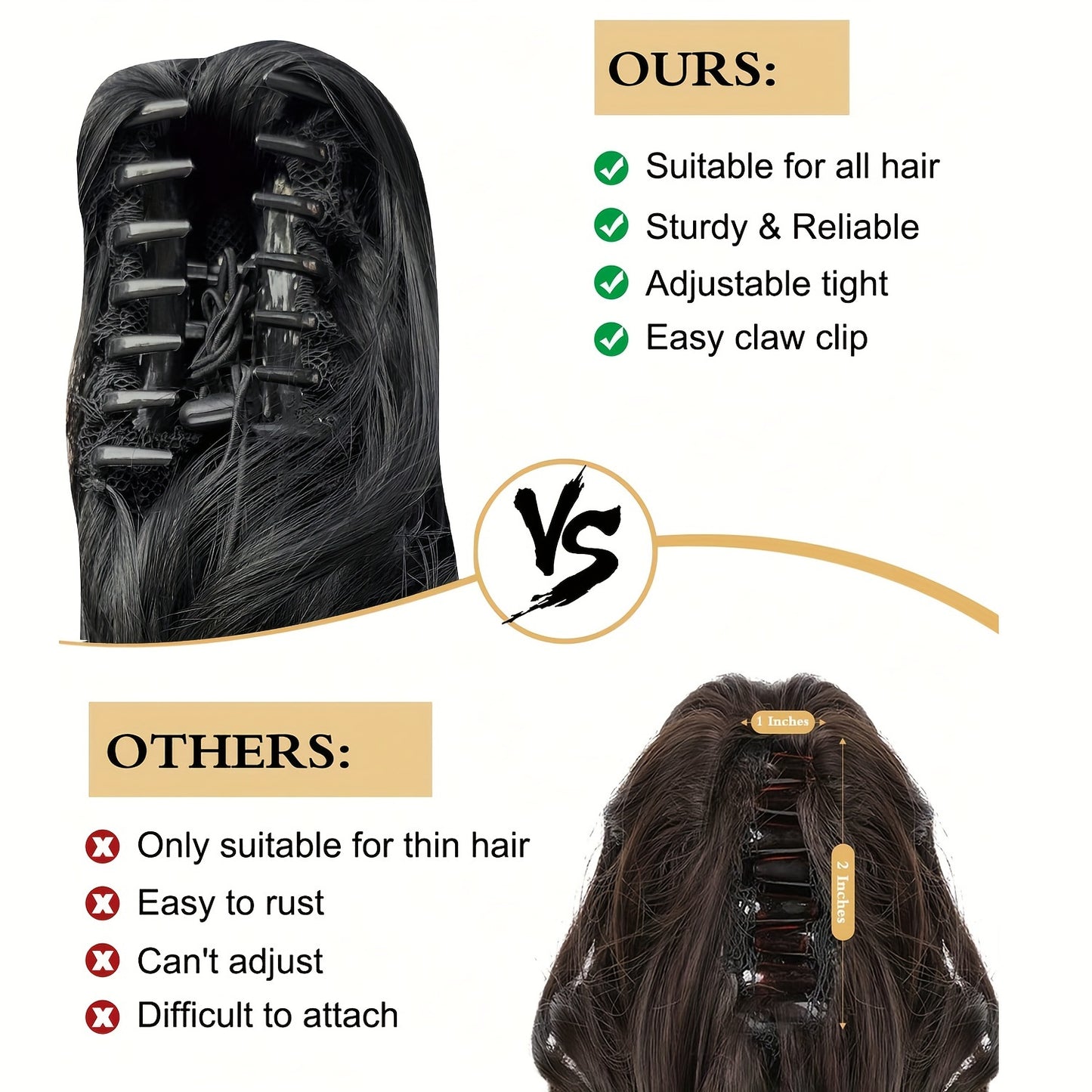 Claw Ponytail Extension 24 inch Water Wave big Wavy Curly Clip in Hair Extensions Soft Looking Synthetic Hairpiece for Women black with red