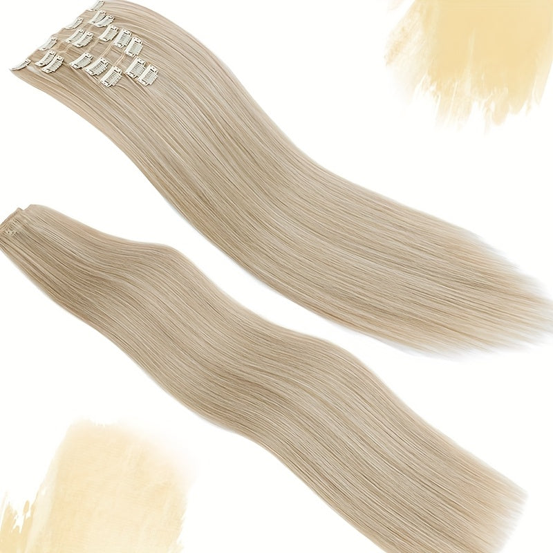 8pcs/Set Clip In Hair Extensions Straight 23inch/58cm Long Thick Synthetic Hair Piece High Temperature Fiber Double Weft Heat Resistant Fiber 8pcs Full Head Clip In Hairpieces Highlight Pure Colors for Women Daily Party Festival Gift