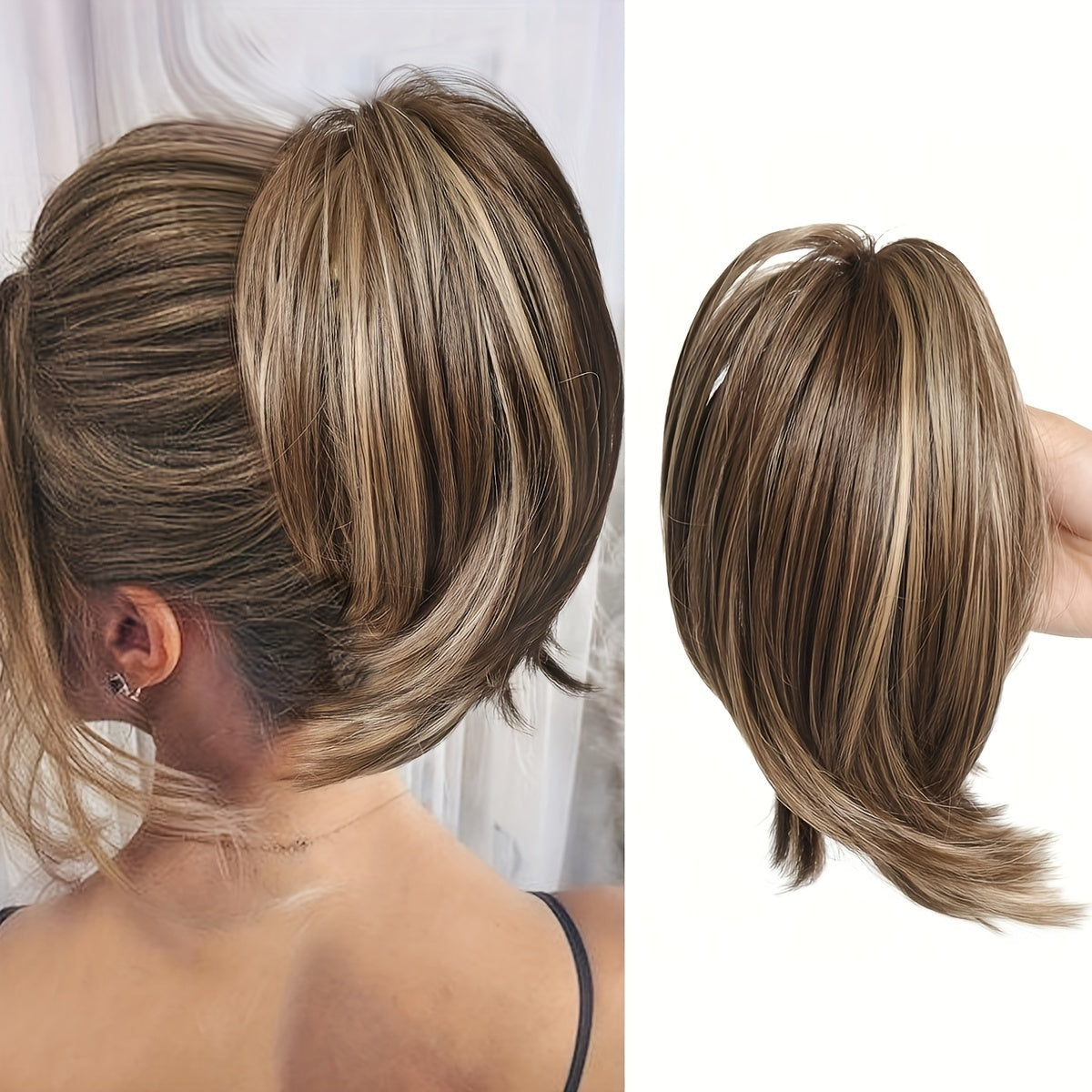 Elegant Messy Bun Hair Clip for Women - 20.32cm Synthetic Straight Ponytail Extension, Black Donut Chignon with Hairpin Comb, Versatile & Heat-Resistant