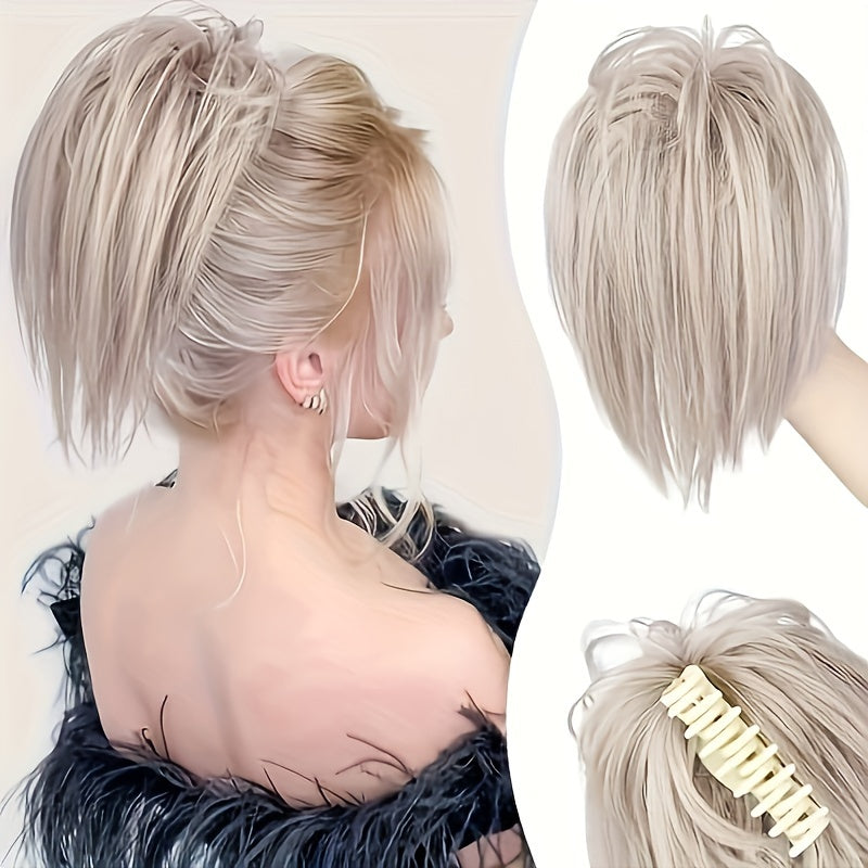 Elegant Messy Bun Hair Clip for Women - 20.32cm Synthetic Straight Ponytail Extension, Black Donut Chignon with Hairpin Comb, Versatile & Heat-Resistant