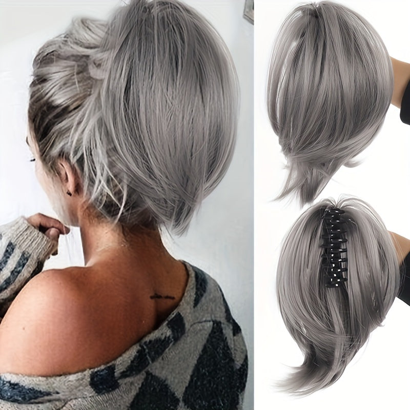 Elegant Messy Bun Hair Clip for Women - 20.32cm Synthetic Straight Ponytail Extension, Black Donut Chignon with Hairpin Comb, Versatile & Heat-Resistant