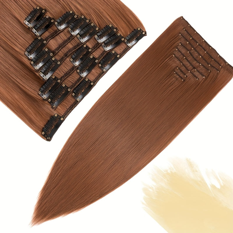 8pcs/Set Clip In Hair Extensions Straight 23inch/58cm Long Thick Synthetic Hair Piece High Temperature Fiber Double Weft Heat Resistant Fiber 8pcs Full Head Clip In Hairpieces Highlight Pure Colors for Women Daily Party Festival Gift