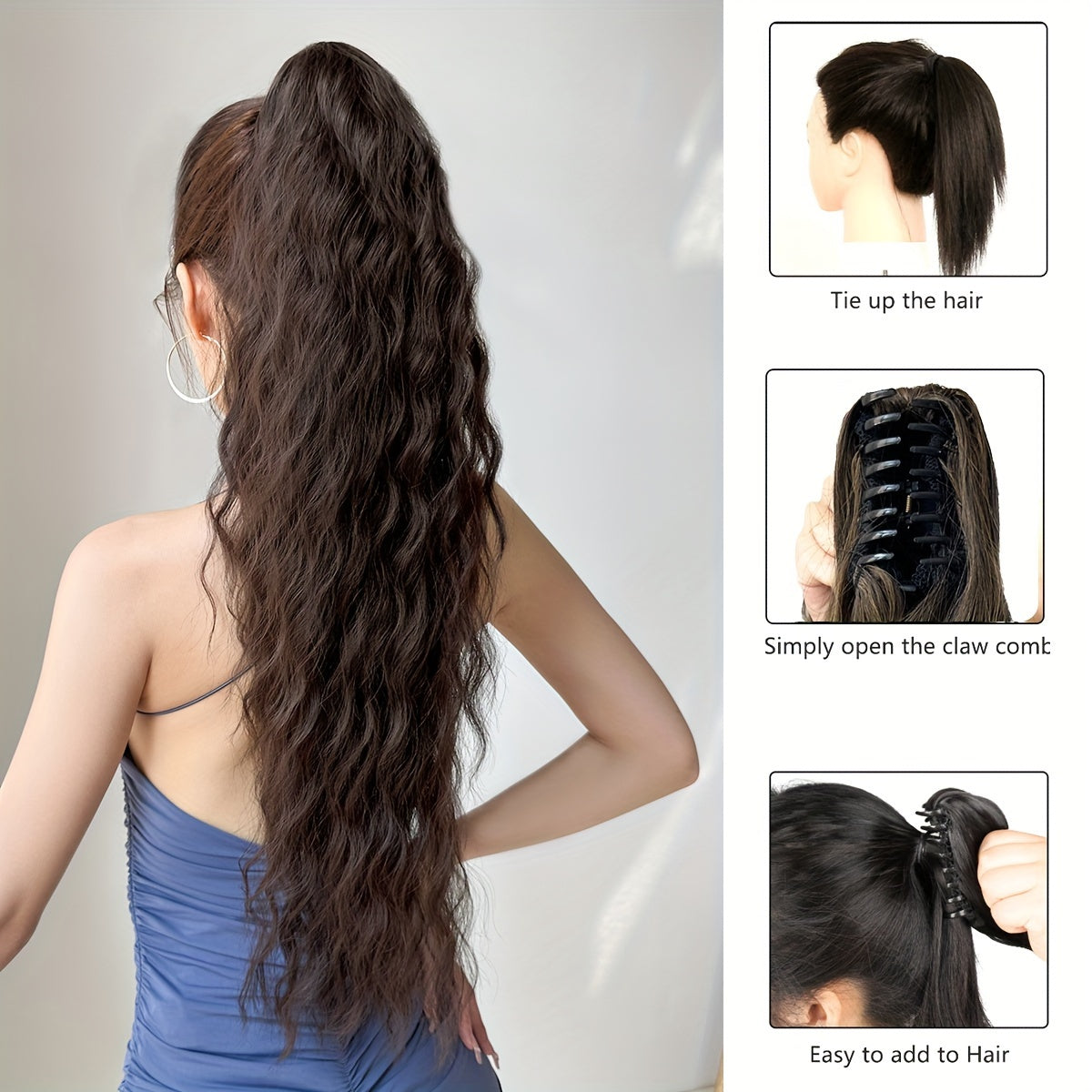 [28" Brown Ponytail] YUSULAXI 28-Inch Brown Wavy Ponytail Extension | High Temperature Fiber Clip-In Tailpiece | Synthetic Hairpiece for Ladies