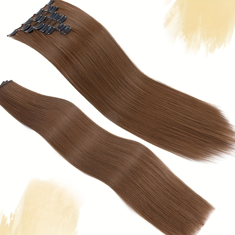 8pcs/Set Clip In Hair Extensions Straight 23inch/58cm Long Thick Synthetic Hair Piece High Temperature Fiber Double Weft Heat Resistant Fiber 8pcs Full Head Clip In Hairpieces Highlight Pure Colors for Women Daily Party Festival Gift