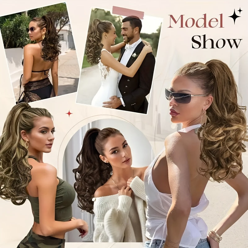Ponytail Extension Clip, 18-Inch Wavy Ponytail Clip-On Long Hair Accessory, Natural Wavy Ponytail Hairpiece, Suitable for All Seasons, Perfect for Christmas and Various Festivals, Ideal for Daily Use, Women and Girls