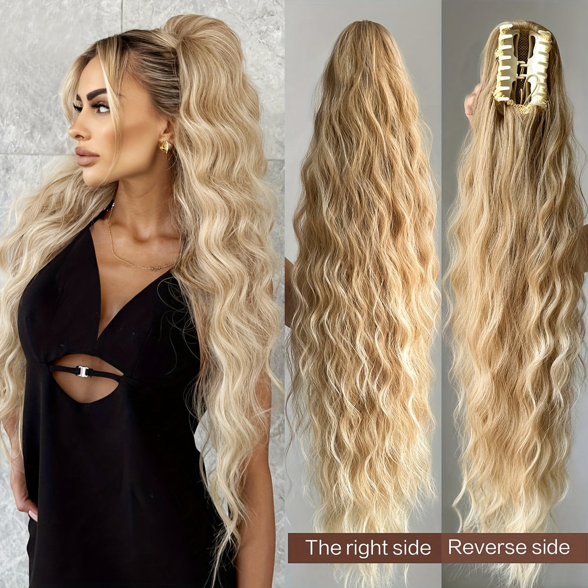 [28" Brown Ponytail] YUSULAXI 28-Inch Brown Wavy Ponytail Extension | High Temperature Fiber Clip-In Tailpiece | Synthetic Hairpiece for Ladies