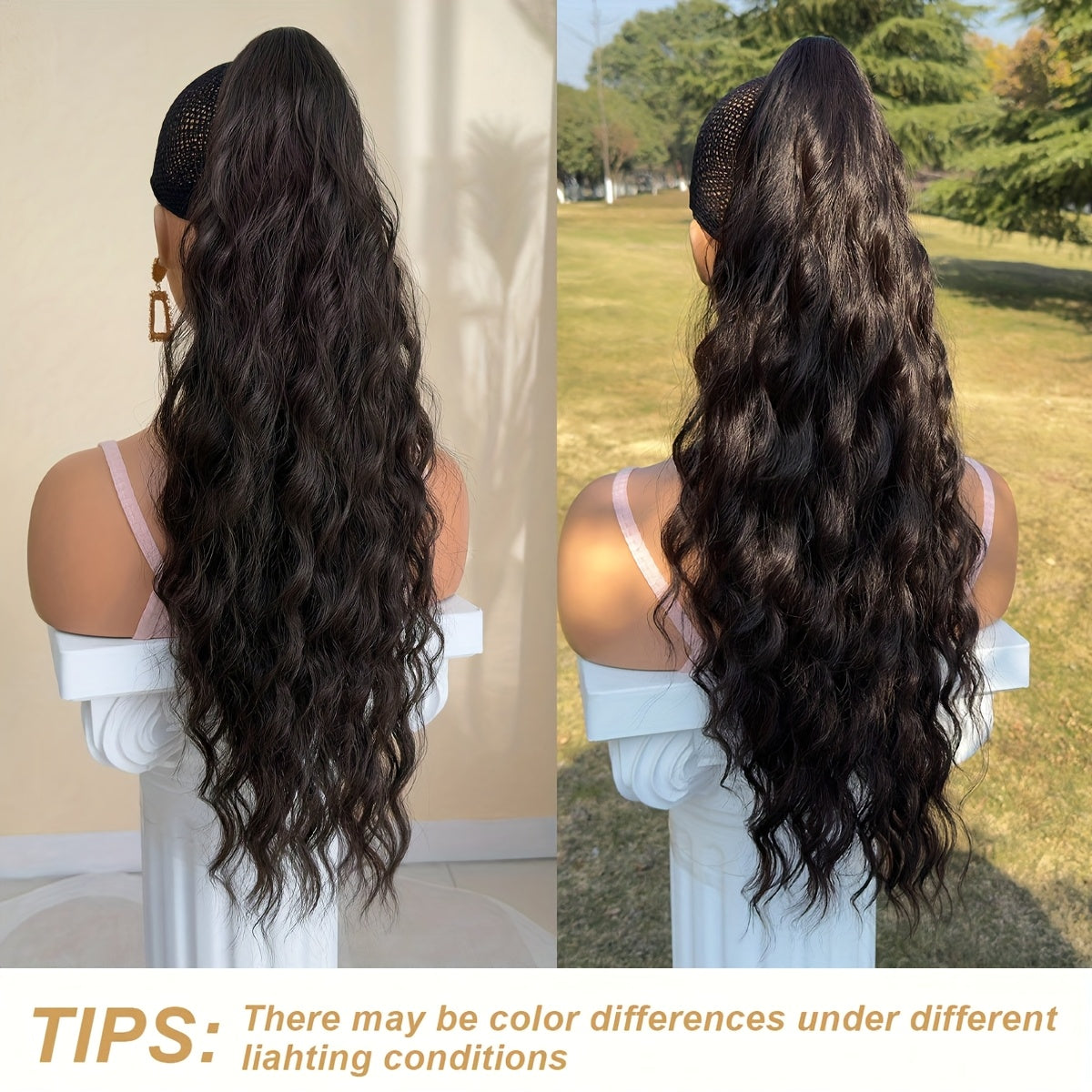 [28" Brown Ponytail] YUSULAXI 28-Inch Brown Wavy Ponytail Extension | High Temperature Fiber Clip-In Tailpiece | Synthetic Hairpiece for Ladies