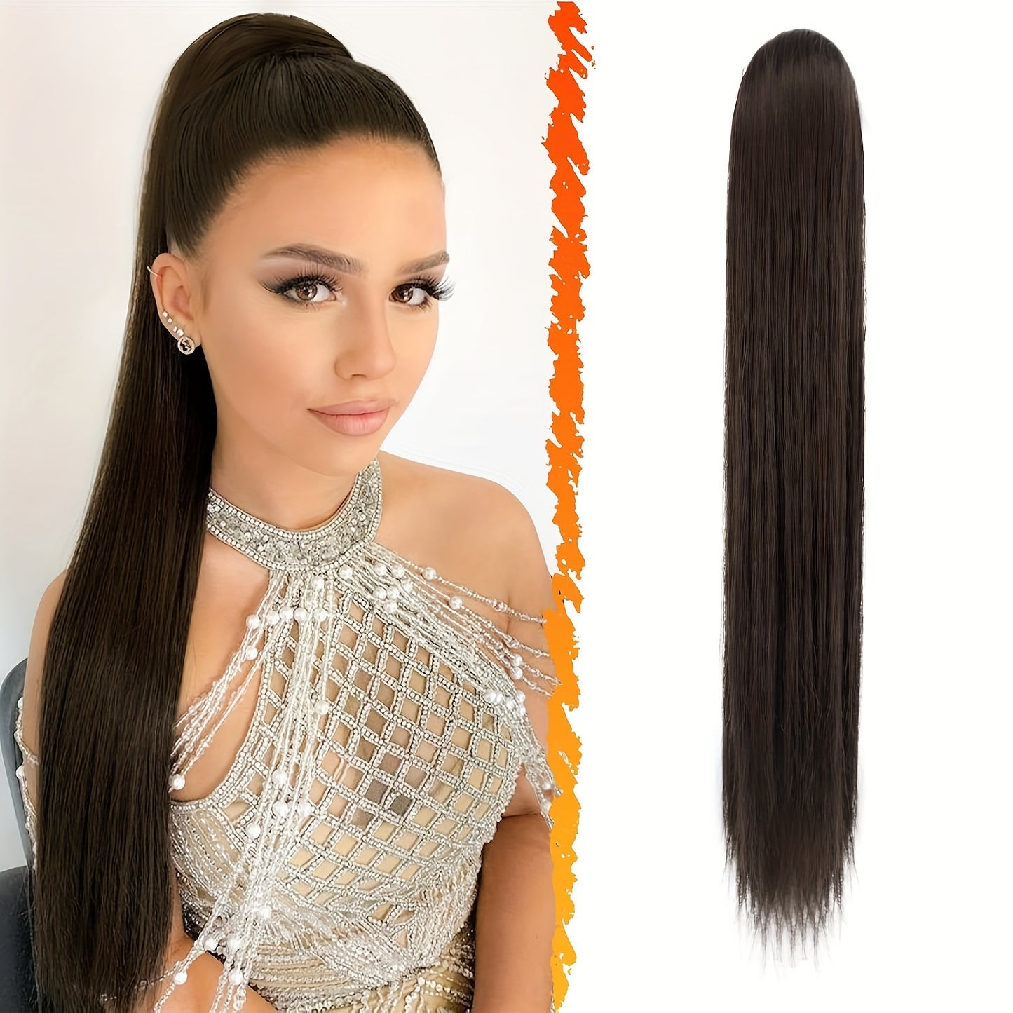 BARSDAR 66.04cm Straight Brown Clip-In Ponytail Hair Extensions - Heat-Resistant Synthetic Fiber Ponytail with Multi-Layered Hair Tail & Drawstring Closure, Natural-Looking Volume & Shine for Women, Daily Use & Special Events (No Maintenance Required)