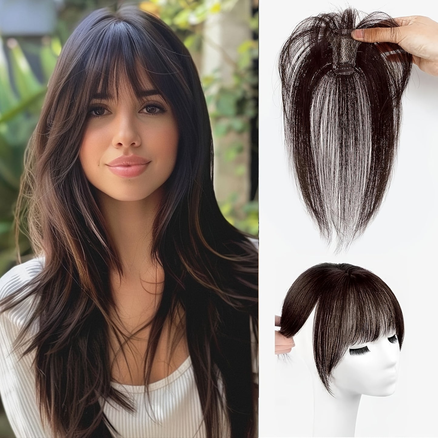 Mother's Day Thin 3D Wispy Air Fringe Bangs Clip in 100% Real Remy Human Hair Front Hairpiece 360° Cover Easy to Install Black Brown