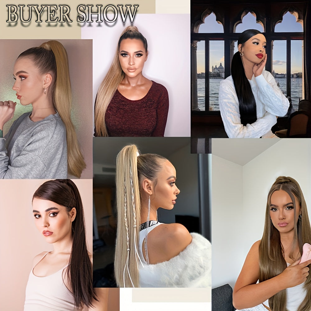 91.44cm Long Ponytail Hair Extensions, 91.44 cm Long Straight Drawstring Ponytail Synthetic Fake Ponytail Soft Clip-In Hair Extensions Ponytail Women's Daily Wear Holiday Party Wear Halloween Christmas