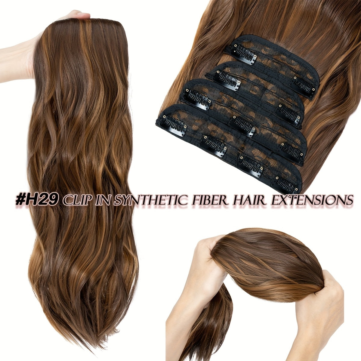 Clip In Hair Extensions Synthetic Fiber Hair, 55.88 cm 185g 4pcs 11clips Clip In Synthetic Hair Coloured Remy Long Kinky Curly Natural Soft Hairpieces For Women, Use For Daily Party, Wedding, Outgoing To Add Volumn To Show Your Beauty