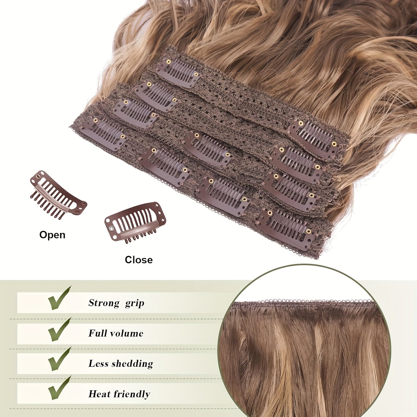 FESHFEN Clip In Hair Extensions 4pcs Long Wavy Thick Hair Piece Highlighted Full Head Synthetic Natural Curly Extension For Women, 40.64 cm