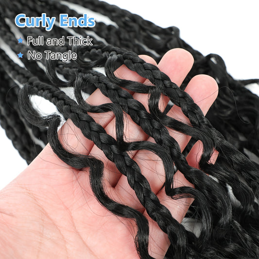 8 Pack Pre-Looped Boho Box Braids Crochet Hair Extensions - 45.72cm Afro Curly/Kinky Synthetic Heat Resistant & Tangle-Free, Unisex Bohemian Braids for Women & Men, Versatile for Casual & Formal Styles, Stylish Updo Accessory, Boho Hair Accessories