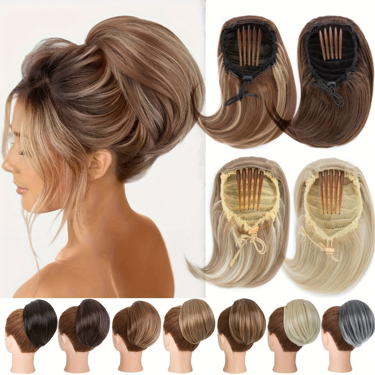 Detachable Long Comb Clip Style Bun Ponytail Drawstring Ponytail Hair Extensions Bun Wig Women's Short Ponytail Bun Halloween