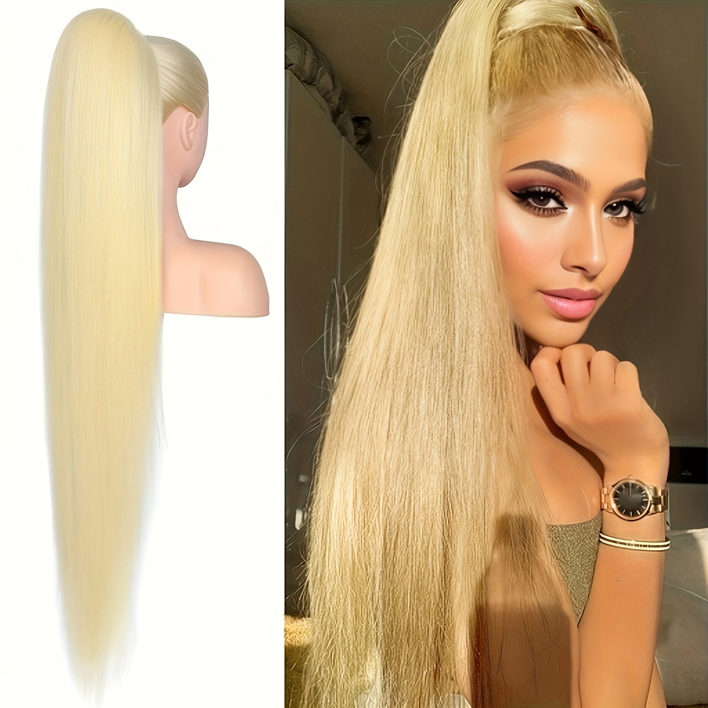 91.44cm Long Ponytail Hair Extensions, 91.44 cm Long Straight Drawstring Ponytail Synthetic Fake Ponytail Soft Clip-In Hair Extensions Ponytail Women's Daily Wear Holiday Party Wear Halloween Christmas