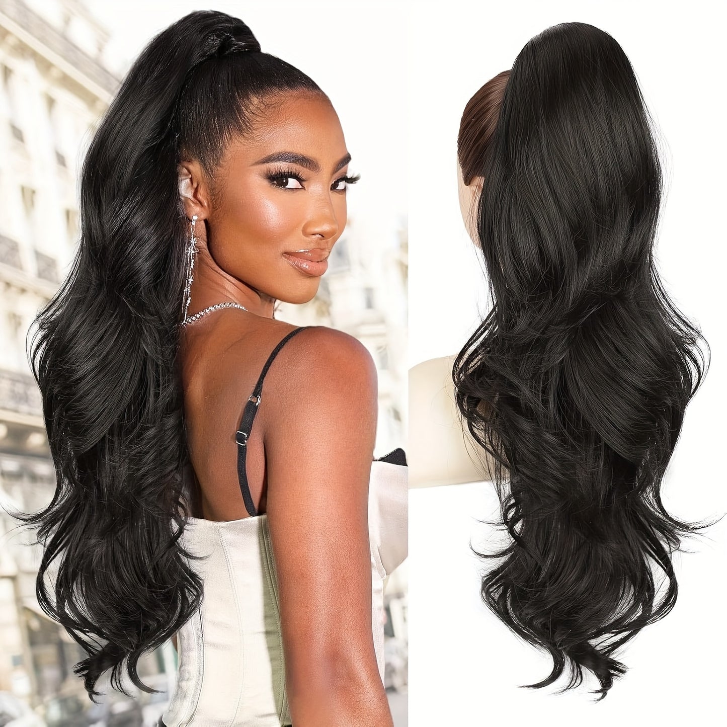 Ponytail Extension Clip, 18-Inch Wavy Ponytail Clip-On Long Hair Accessory, Natural Wavy Ponytail Hairpiece, Suitable for All Seasons, Perfect for Christmas and Various Festivals, Ideal for Daily Use, Women and Girls